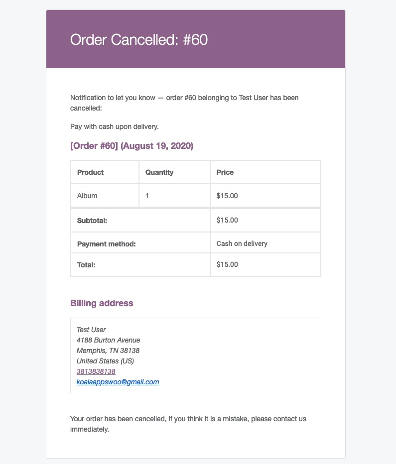 Order Cancellation Email To Customer - Woocommerce