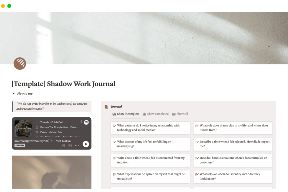 Shadow Work Journal | Self Reflection Prompts | Notion Template